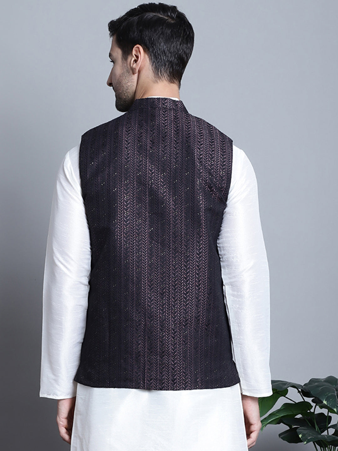 Jompers Men's Woven Design Nehru Jacket - Purple | Grocsy