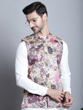 Jompers Men's Printed With Zari Work Nehru Jacket - Purple | Grocsy