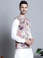 Jompers Men's Printed With Zari Work Nehru Jacket - Purple | Grocsy