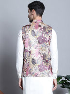 Jompers Men's Printed With Zari Work Nehru Jacket - Purple | Grocsy
