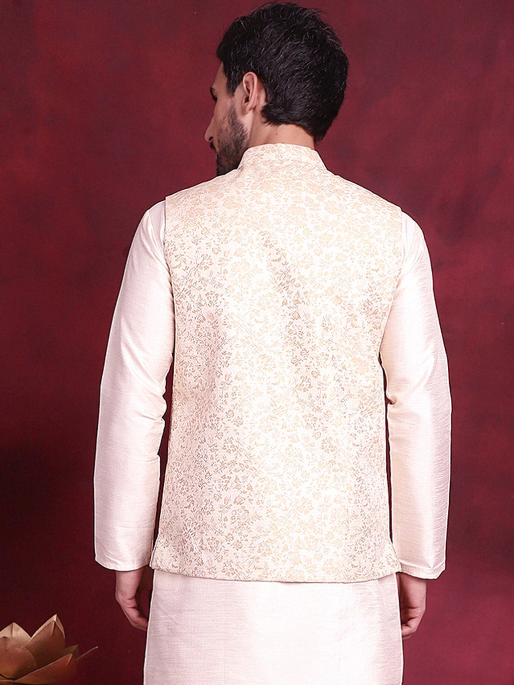 Jompers Men's Woven Design Nehru Jacket - Cream | Grocsy