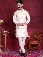 Jompers Men's Woven Design Nehru Jacket - Cream | Grocsy