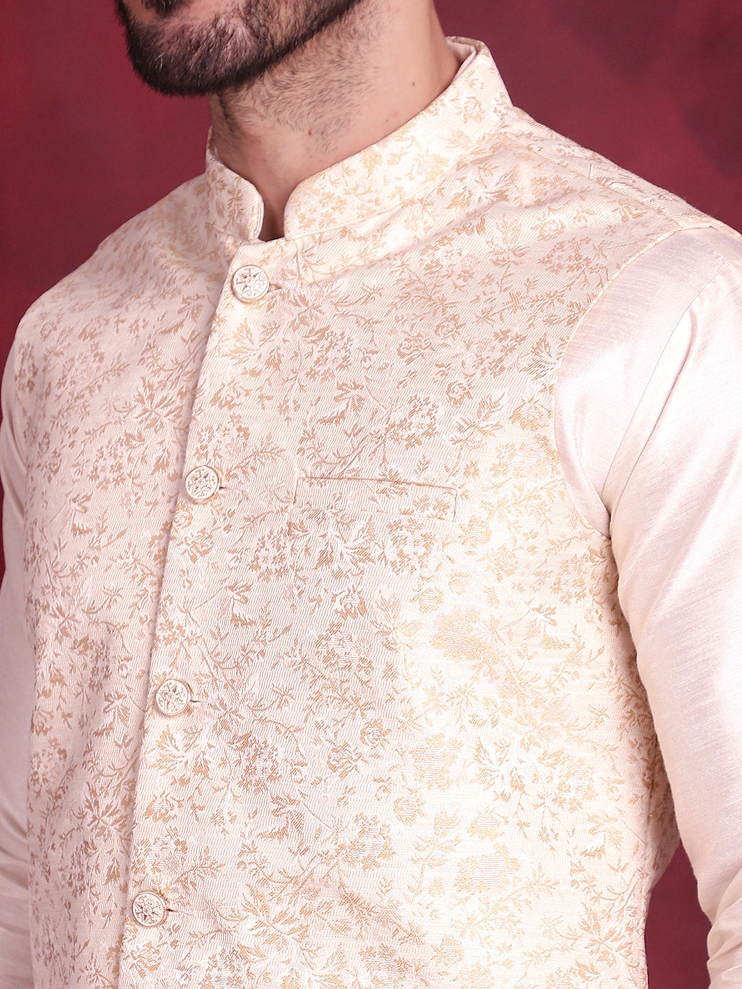 Jompers Men's Woven Design Nehru Jacket - Cream | Grocsy