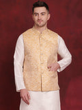 Jompers Men's Golden Woven Design Nehru Jacket - Golden | Grocsy