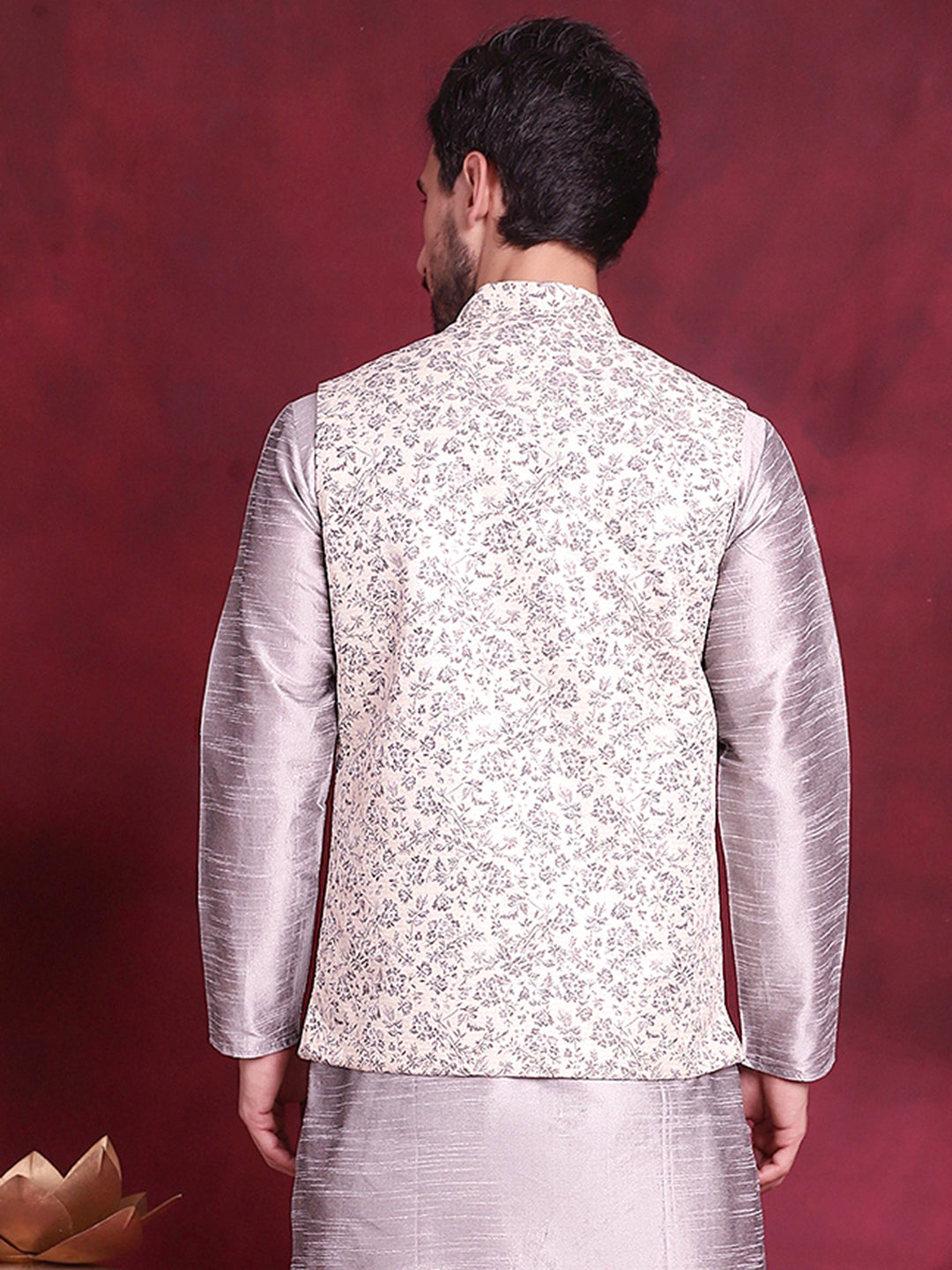 Jompers Men's Woven Design Nehru Jacket - Grey | Grocsy