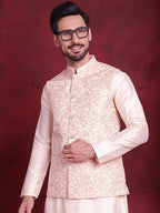 Jompers Men's Woven Design Nehru Jacket - Pink | Grocsy