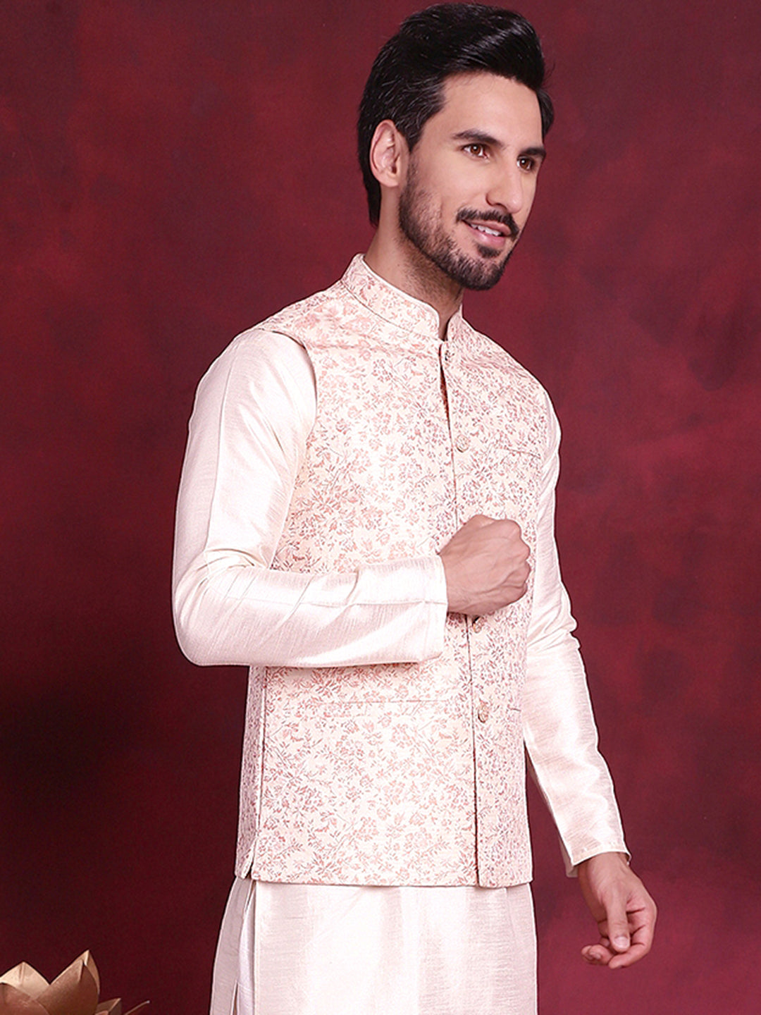 Jompers Men's Woven Design Nehru Jacket - Pink | Grocsy