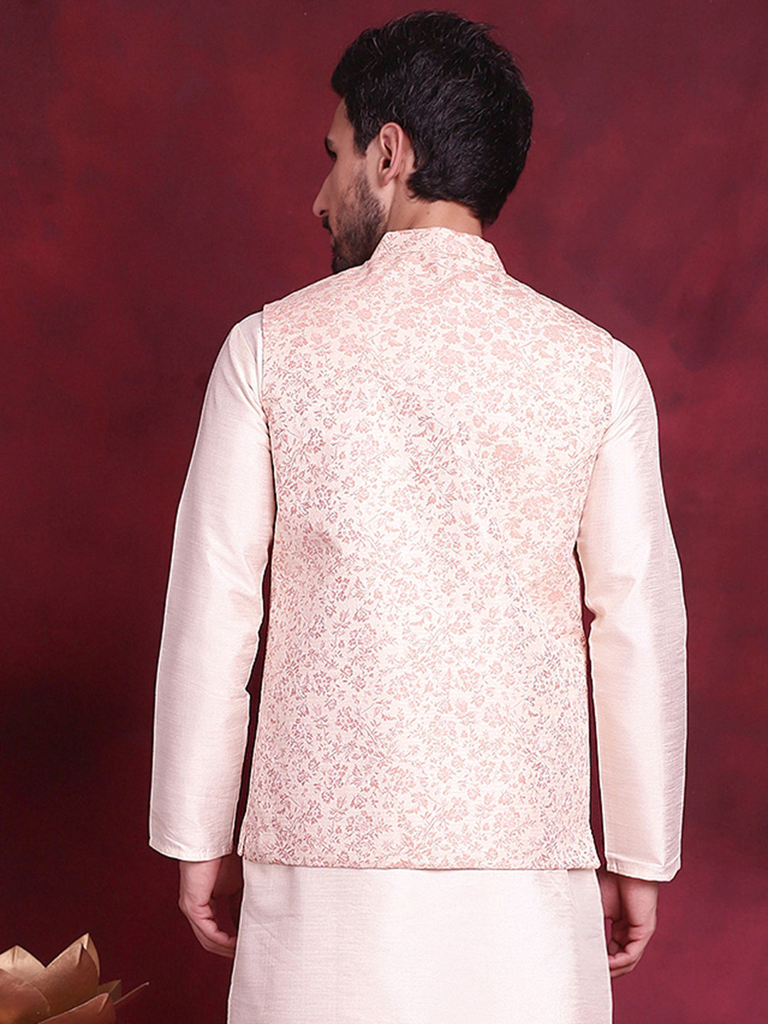Jompers Men's Woven Design Nehru Jacket - Pink | Grocsy