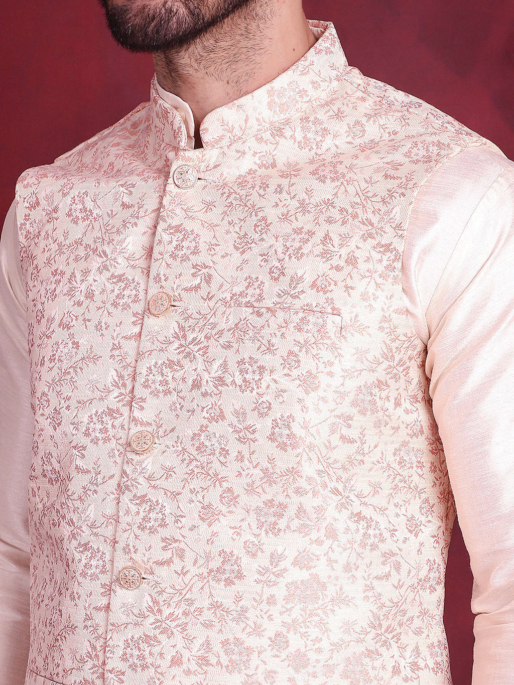 Jompers Men's Woven Design Nehru Jacket - Pink | Grocsy
