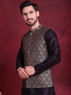 Jompers Men's Woven Design Nehru Jacket - Golden | Grocsy