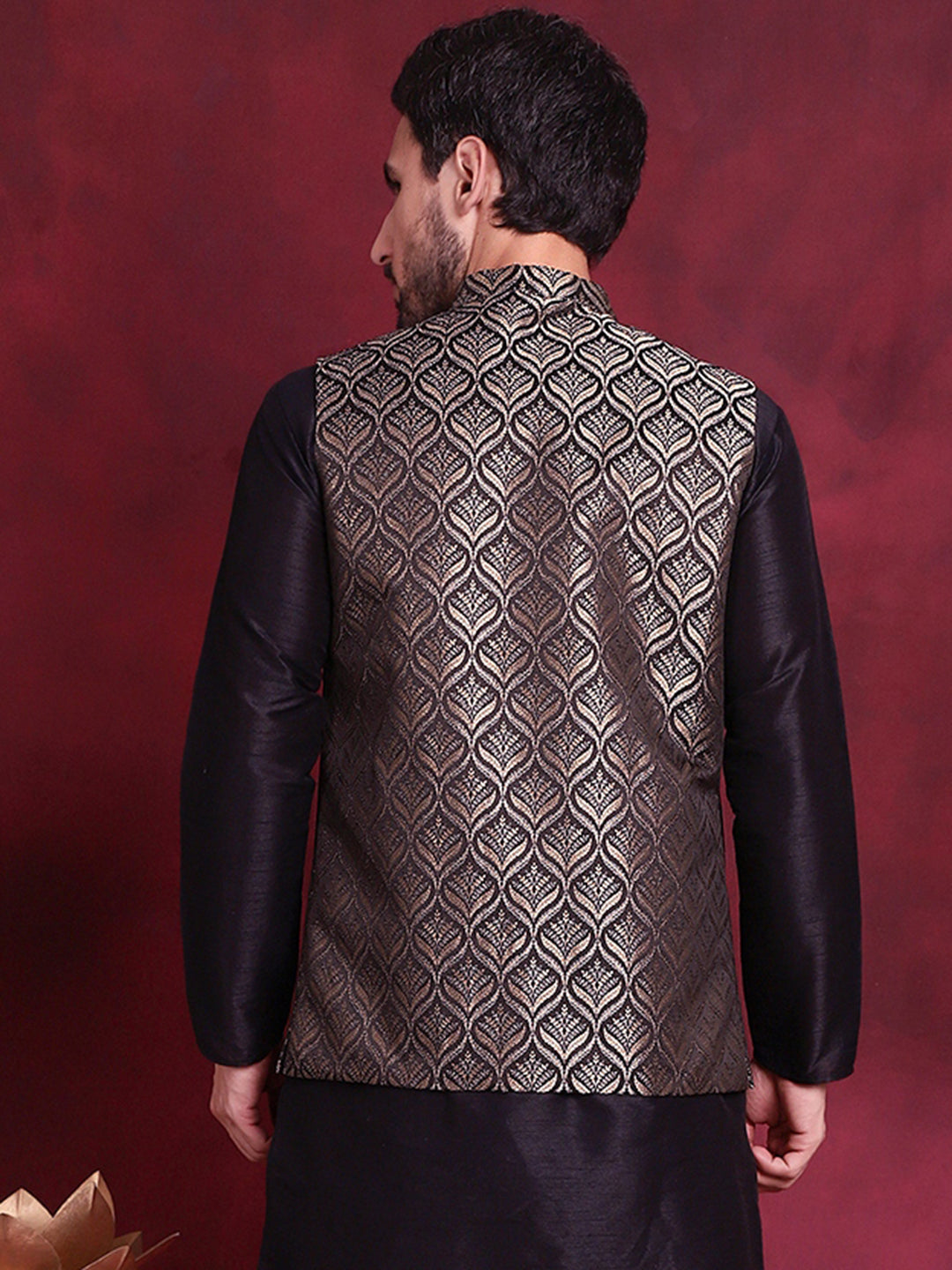 Jompers Men's Woven Design Nehru Jacket - Golden | Grocsy