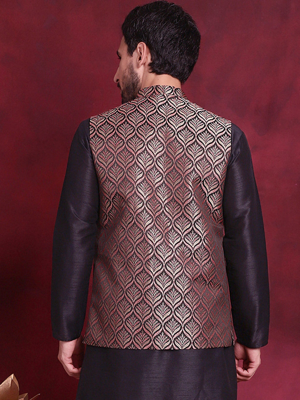 Jompers Men's Woven Design Nehru Jacket - Maroon | Grocsy