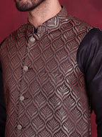 Jompers Men's Woven Design Nehru Jacket - Maroon | Grocsy