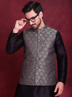 Jompers Men's Woven Design Nehru Jacket - Silver | Grocsy