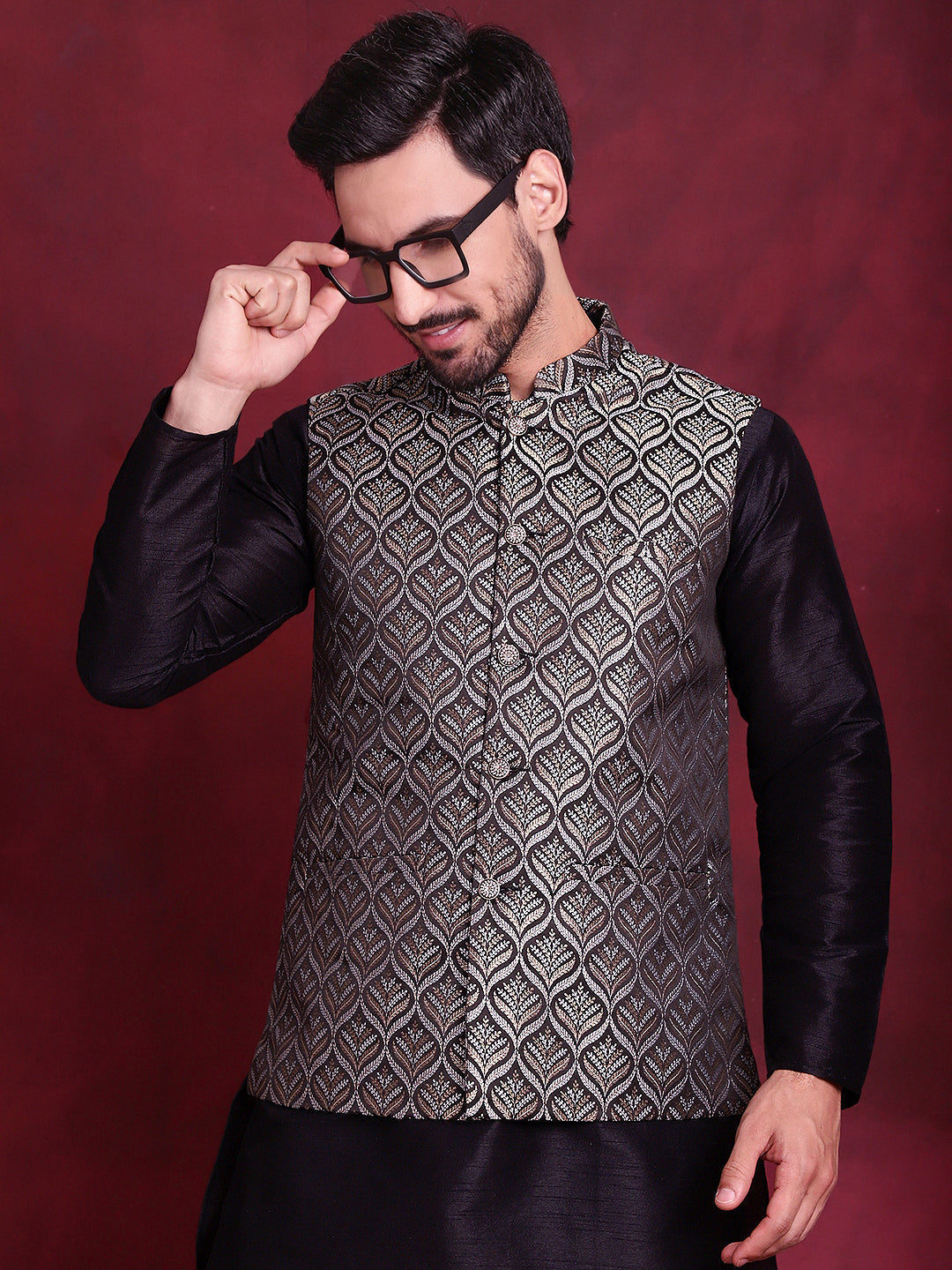 Jompers Men's Woven Design Nehru Jacket - Silver | Grocsy