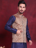 Jompers Men's Woven Design Nehru Jacket - Brown | Grocsy