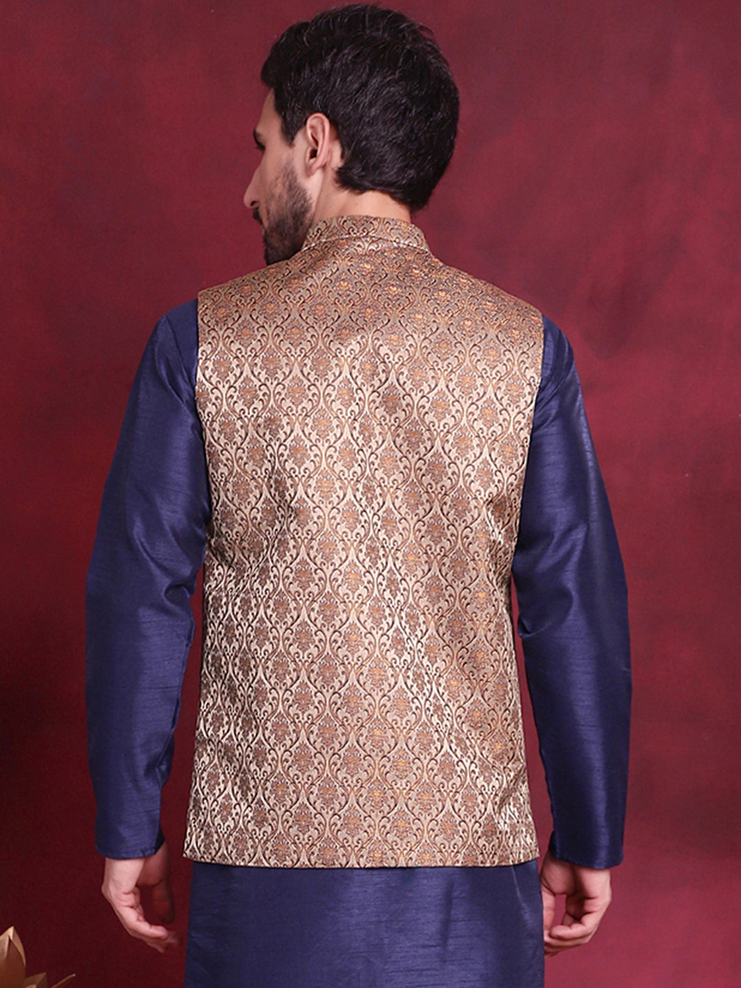 Jompers Men's Woven Design Nehru Jacket - Brown | Grocsy