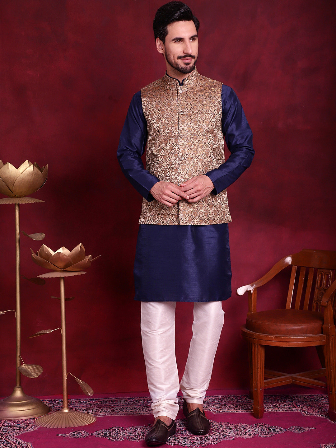 Jompers Men's Woven Design Nehru Jacket - Brown | Grocsy