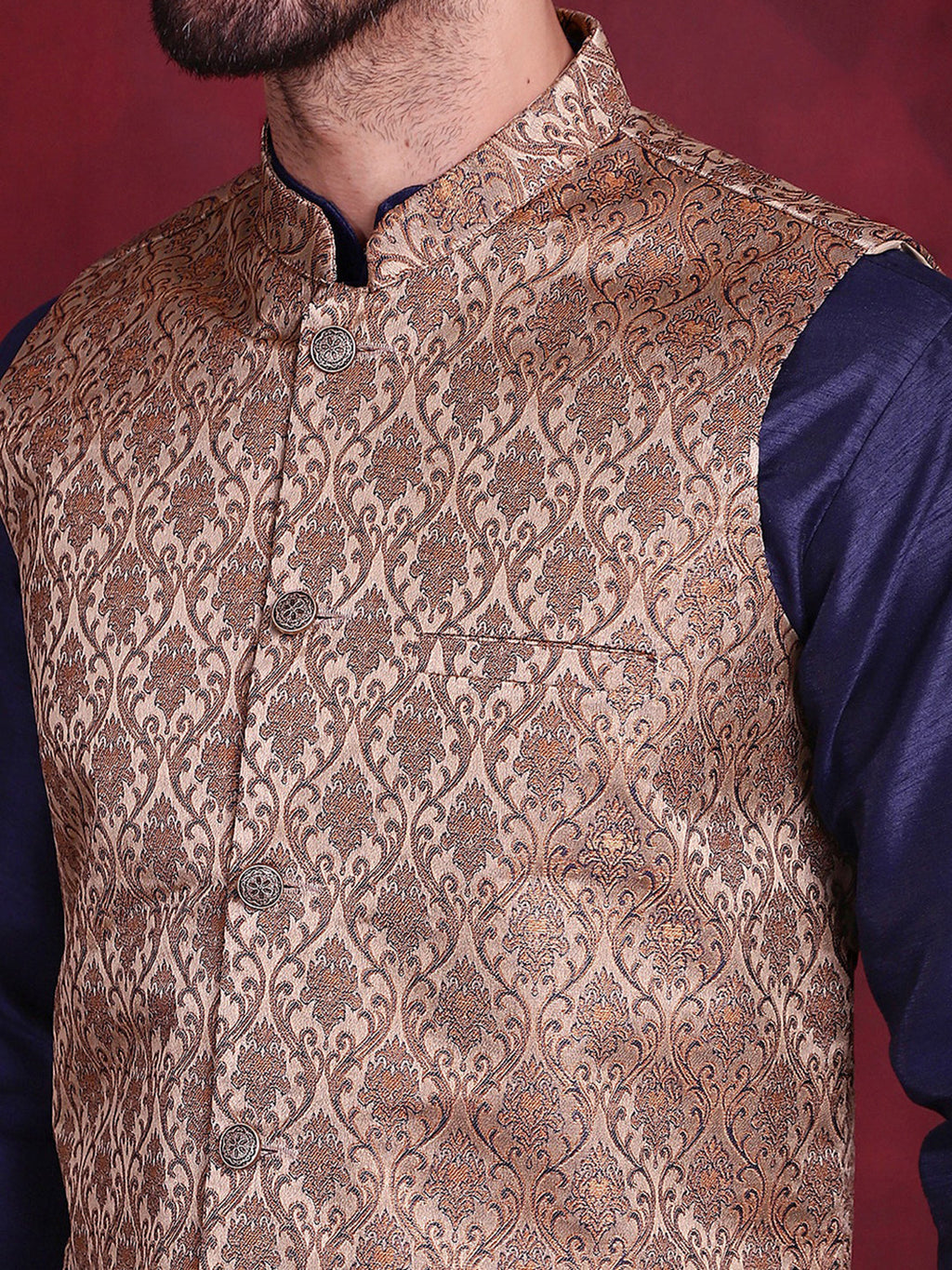 Jompers Men's Woven Design Nehru Jacket - Brown | Grocsy