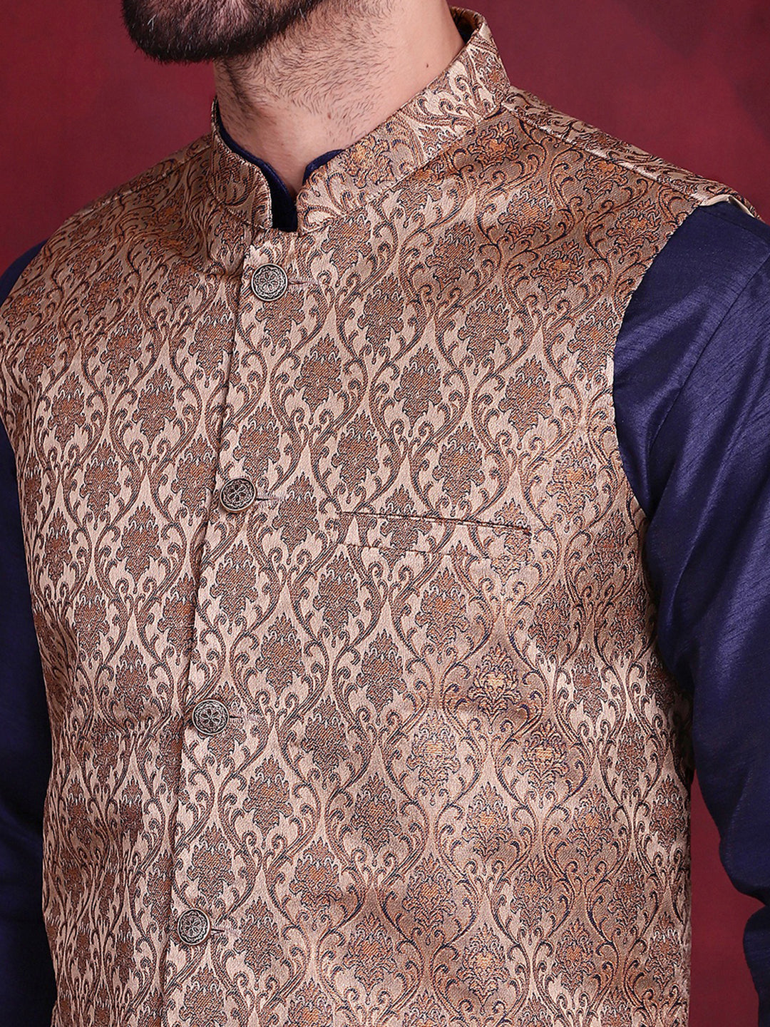 Jompers Men's Woven Design Nehru Jacket - Brown | Grocsy