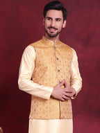 Jompers Men's Woven Design Nehru Jacket - Mustard | Grocsy