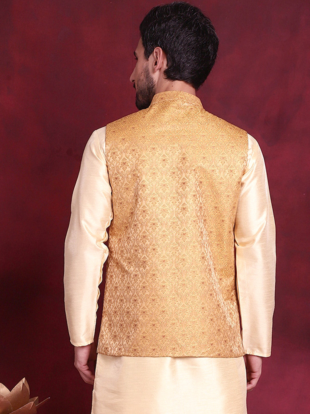 Jompers Men's Woven Design Nehru Jacket - Mustard | Grocsy