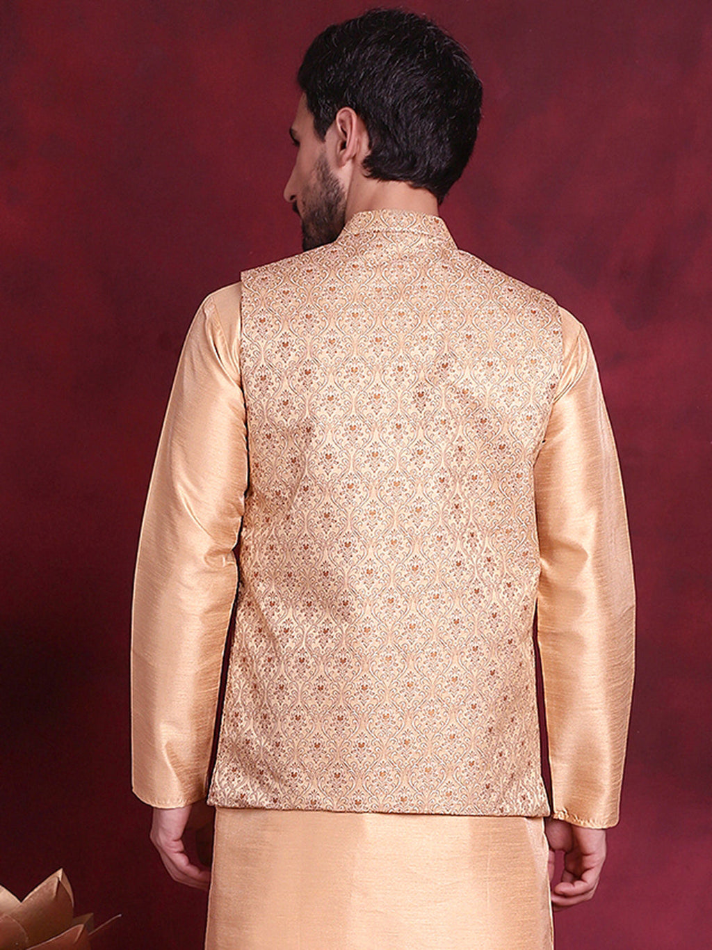 Jompers Men's Woven Design Nehru Jacket - Cream | Grocsy