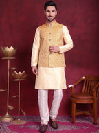 Jompers Men's Woven Design Nehru Jacket - Mustard | Grocsy