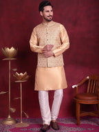 Jompers Men's Woven Design Nehru Jacket - Cream | Grocsy