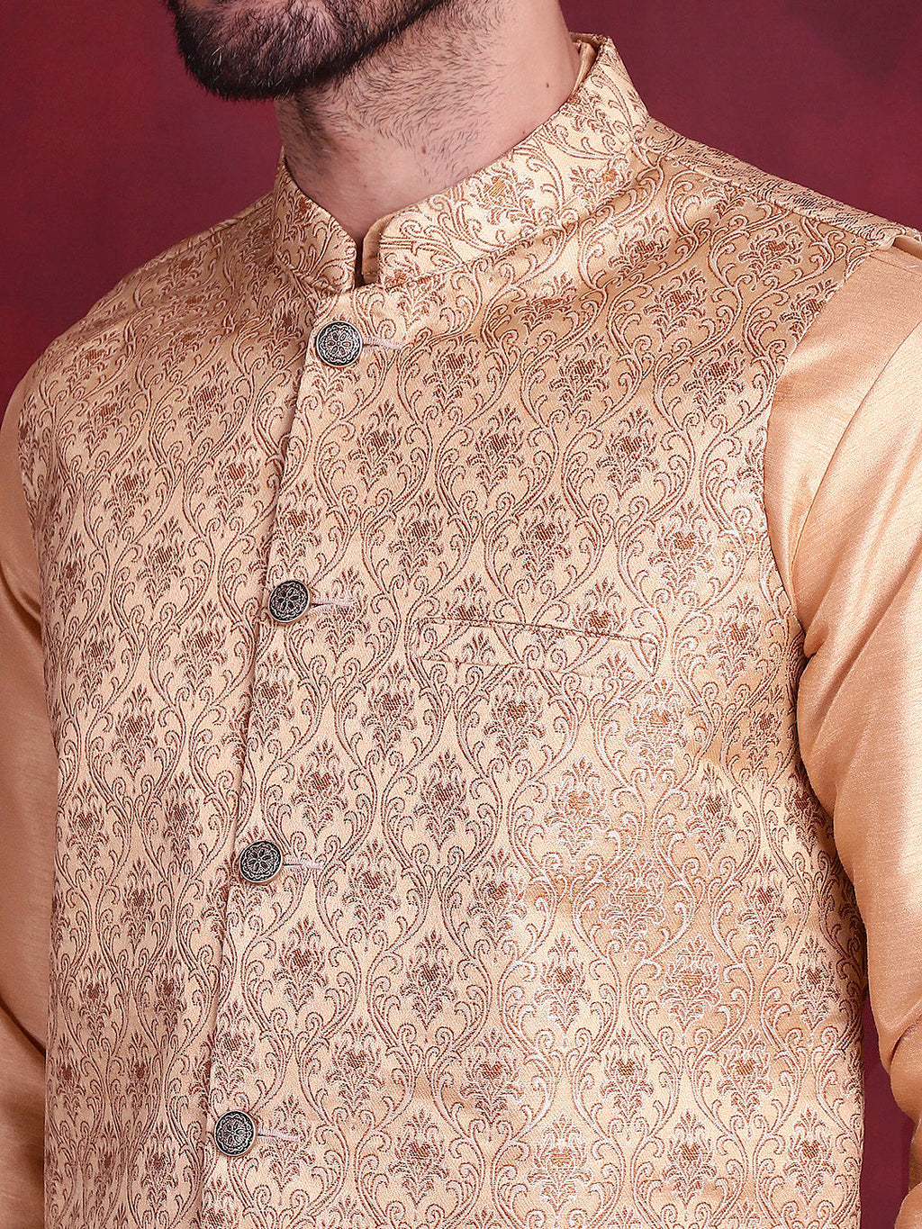 Jompers Men's Woven Design Nehru Jacket - Cream | Grocsy