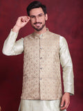 Jompers Men's Woven Design Nehru Jacket - Golden | Grocsy