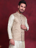 Jompers Men's Woven Design Nehru Jacket - Golden | Grocsy