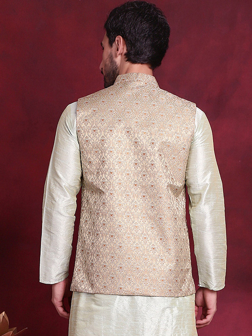 Jompers Men's Woven Design Nehru Jacket - Golden | Grocsy