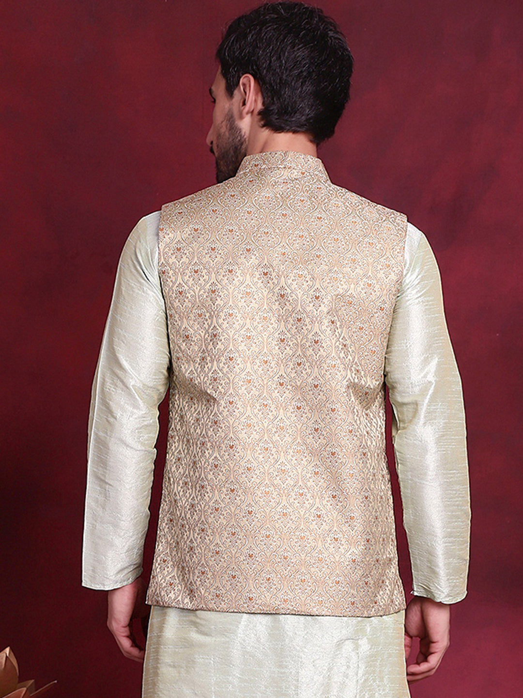 Jompers Men's Woven Design Nehru Jacket - Golden | Grocsy