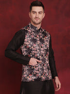 Jompers Men's Floral Printed Nehru Jacket - Black | Grocsy