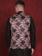 Jompers Men's Floral Printed Nehru Jacket - Black | Grocsy