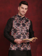 Jompers Men's Floral Printed Nehru Jacket - Black | Grocsy