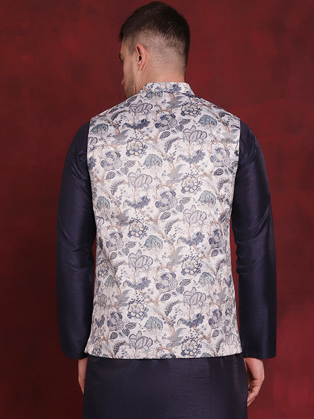 Jompers Men's Floral Printed Nehru Jacket - White | Grocsy
