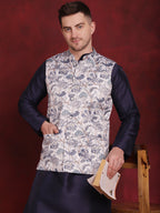 Jompers Men's Floral Printed Nehru Jacket - White | Grocsy
