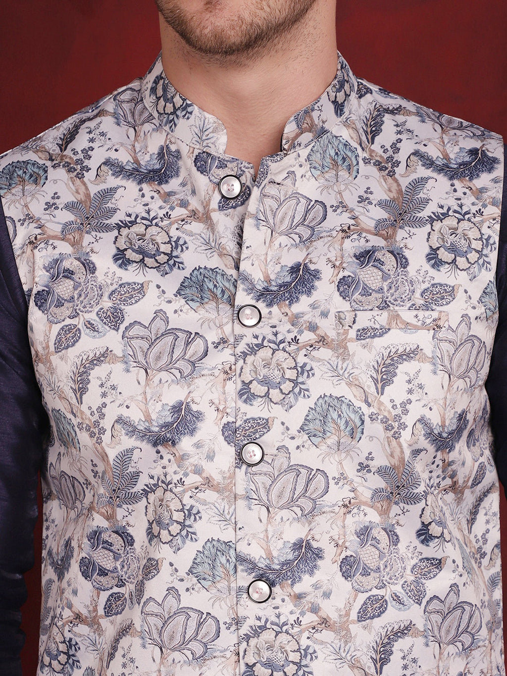 Jompers Men's Floral Printed Nehru Jacket - White | Grocsy