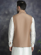 Jompers Men's embroidered Nehru Jacket - Brown | Grocsy