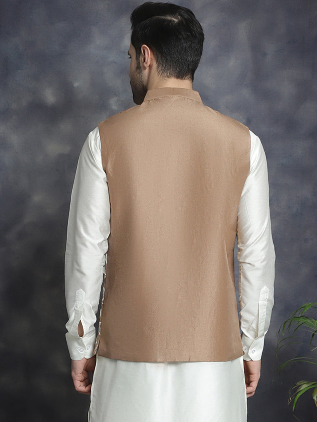 Jompers Men's embroidered Nehru Jacket - Brown | Grocsy