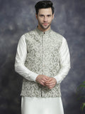 Jompers Men's embroidered Nehru Jacket - Pista | Grocsy