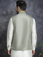 Jompers Men's embroidered Nehru Jacket - Pista | Grocsy