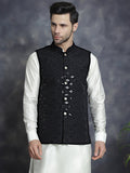 Jompers Men's embroidered and sequins Nehru Jacket - Black | Grocsy