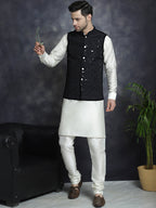Jompers Men's embroidered and sequins Nehru Jacket - Black | Grocsy