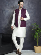 Jompers Men's embroidered and sequins Nehru Jacket - Purple | Grocsy
