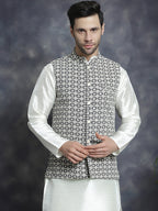Jompers Men's embroidered and sequins Nehru Jacket - Grey | Grocsy