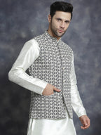 Jompers Men's embroidered and sequins Nehru Jacket - Grey | Grocsy