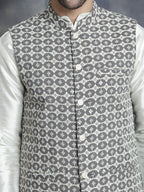 Jompers Men's embroidered and sequins Nehru Jacket - Grey | Grocsy